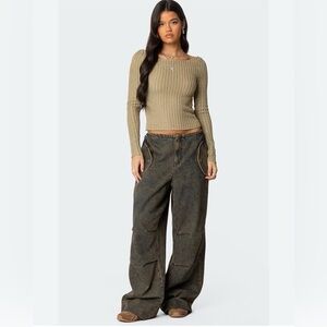 Edikted Regine Oversized Parachute Jeans Dark Blue Size Small